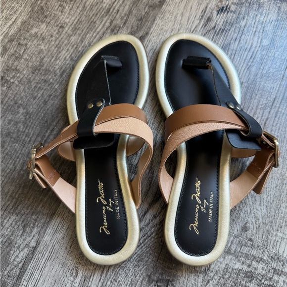 Massimo Matteo Shoes - Massimo Matteo Tan, Black & Gold Accent Women’s Strap Sandals